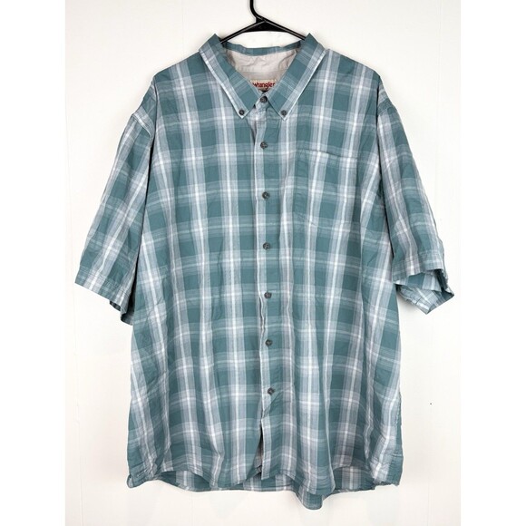 Wrangler Authentics Men's Short Sleeve Button-Up Shirt  Green Plaid Size 3X - Picture 1 of 6